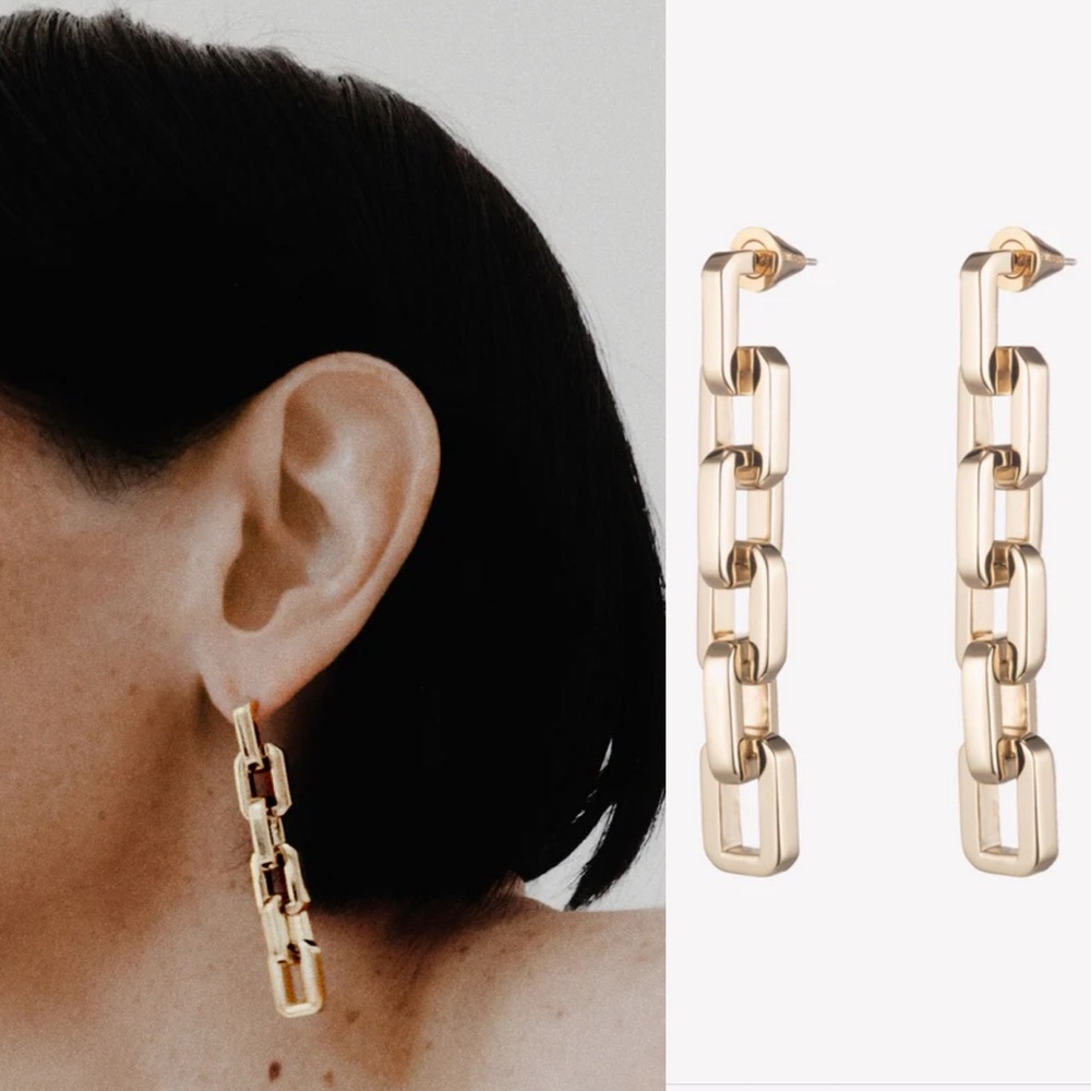 Eddie Borgo Gold Tone Supra Link Drop Earrings New